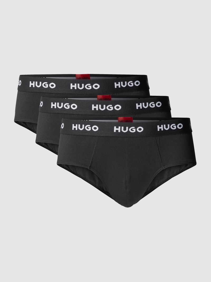 Slip mit Label-Schriftzug im 3er-Pack in schwarz