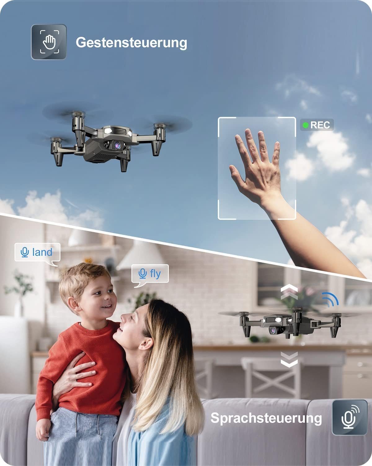 DEERC D40 Faltbare Drohne mit Kamera für Kinder Drohne (1080P, mit 2 Batterien lange Flugzeit,FPV Live,App Steuerung für Anfänger)