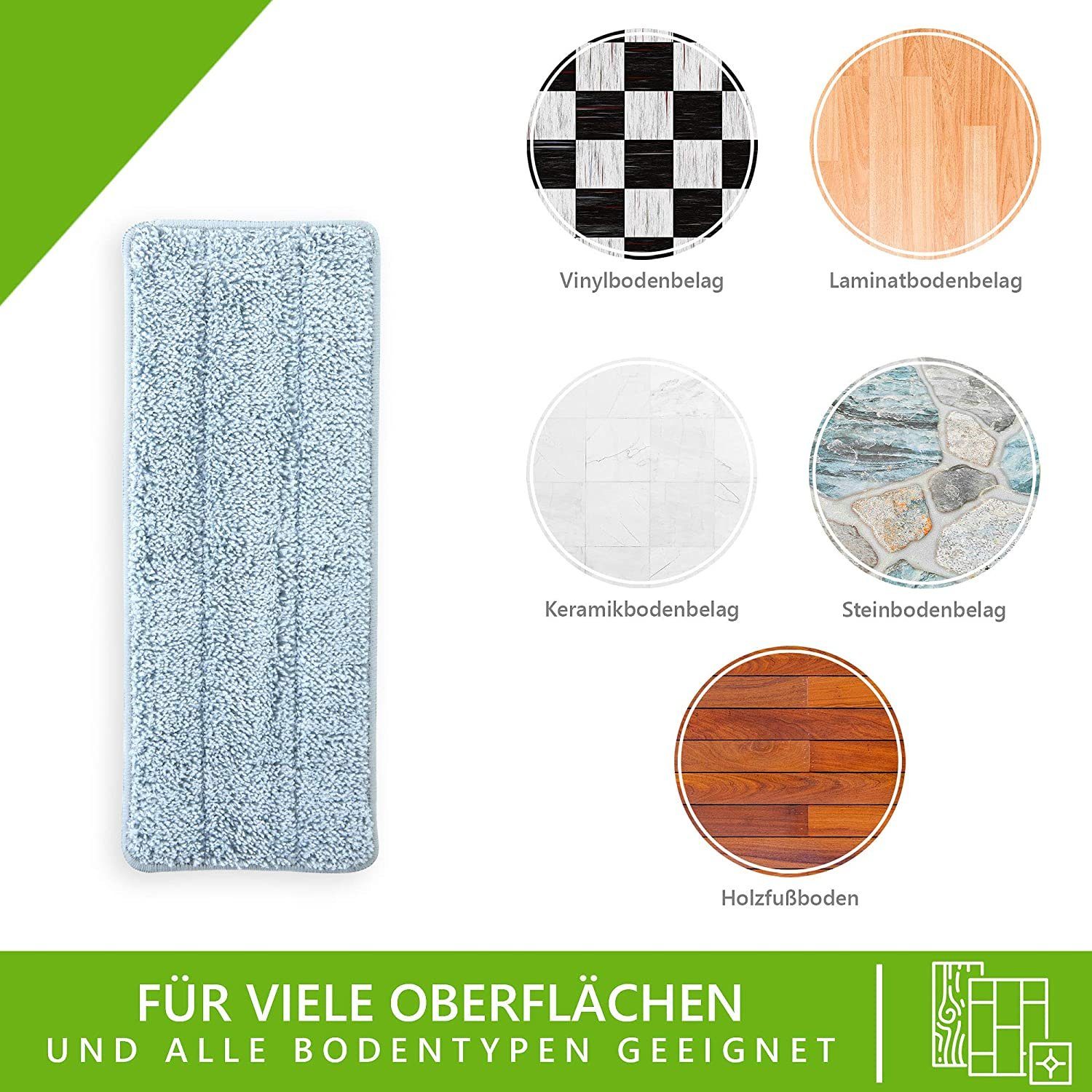 Easy Gleam Wischmopp Bodenwischer Ersatzpad Für Wischmop Mit Putzeimer Geeignet, Erastzpads für Wischmop, Grn 2X