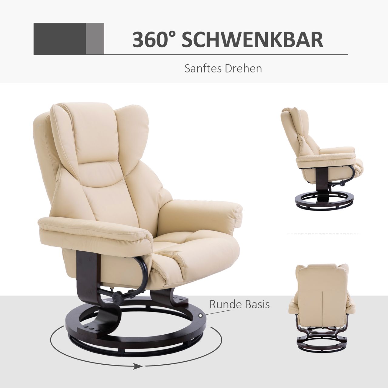 HOMCOM Relaxsessel mit Hocker drehbarer Ruhesessel TV-Sessel mit Liegefunktion