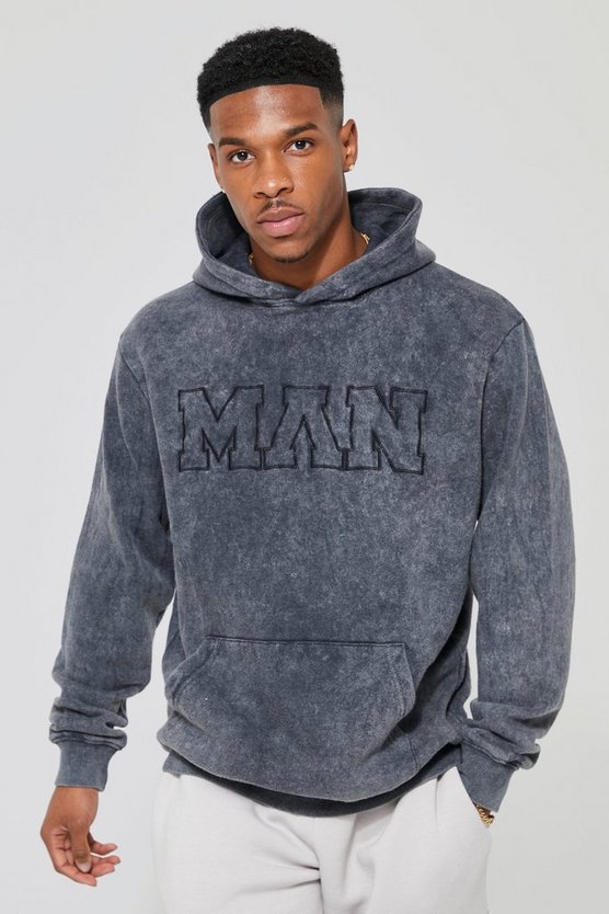 Hoodie mit Man-Stickerei
