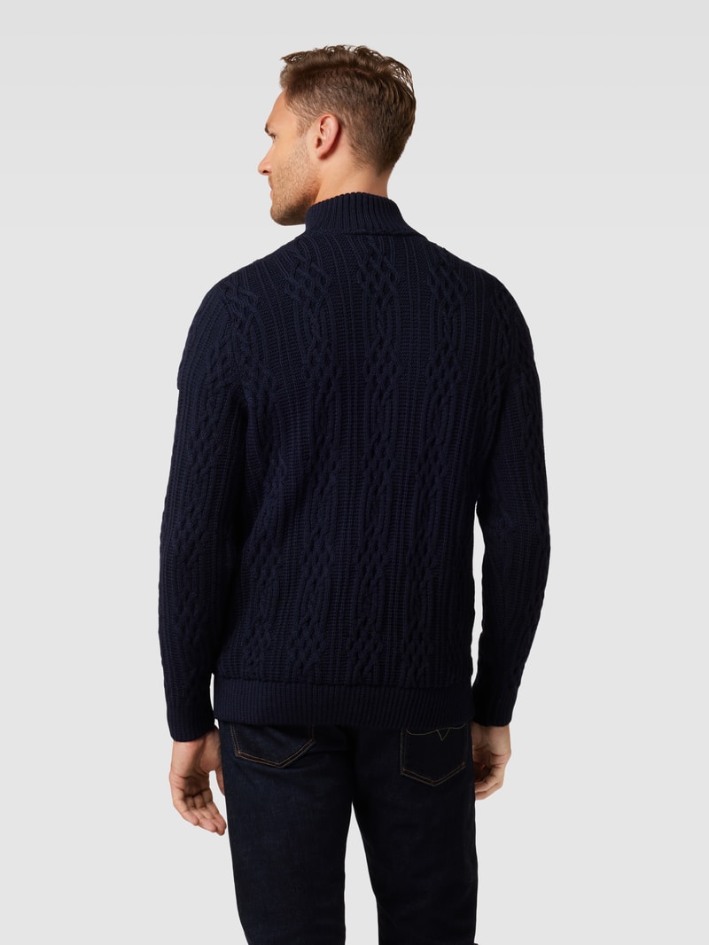 Strickpullover mit Zopfmuster Modell 'HOVEN' in marineblau