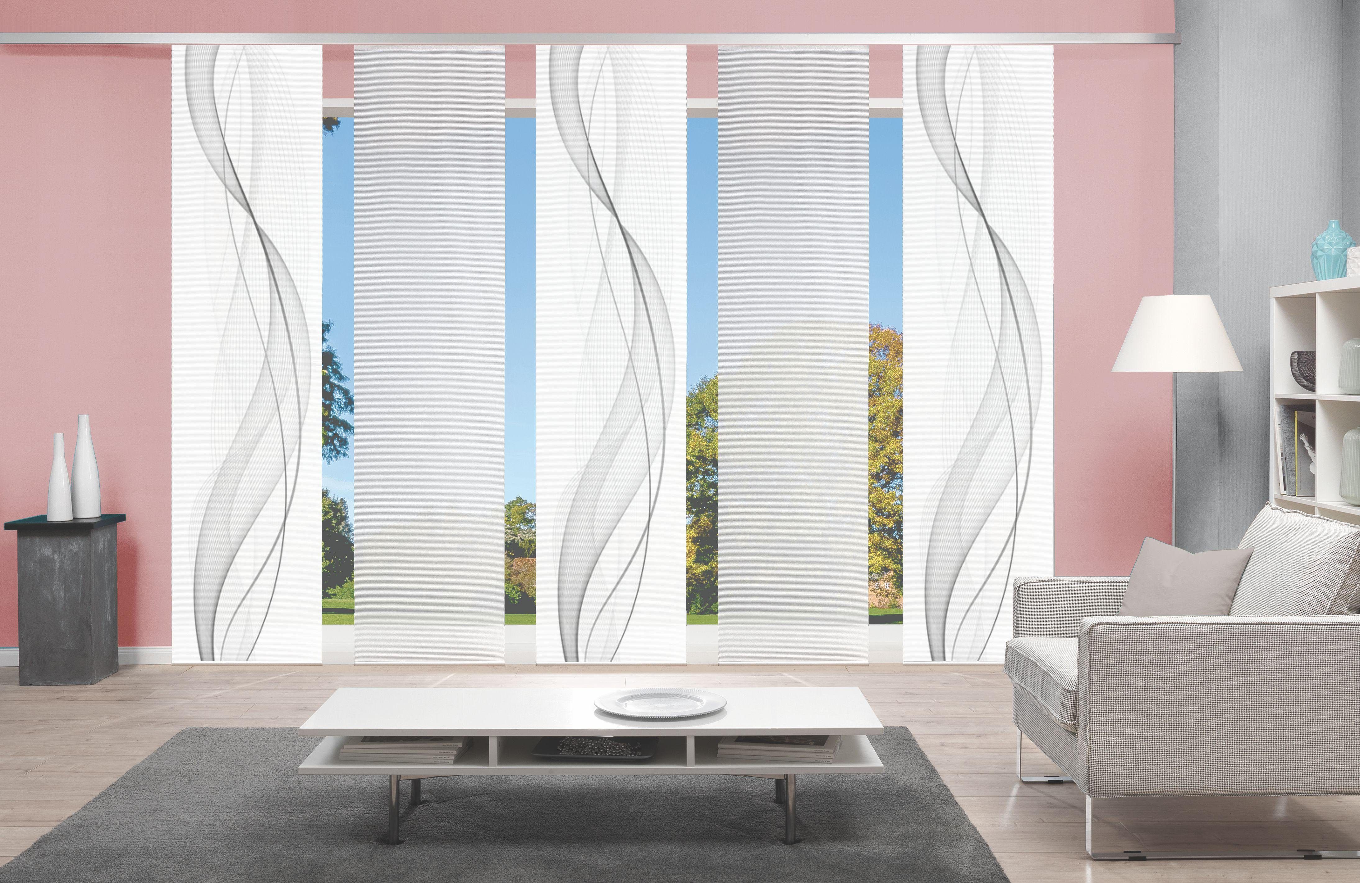 Schiebegardine 5ER SET HEIGHTS, Vision S, Paneelwagen (5 St), halbtransparent, HxB: 260x60, Schiebevorhang 5er Set Digitaldruck