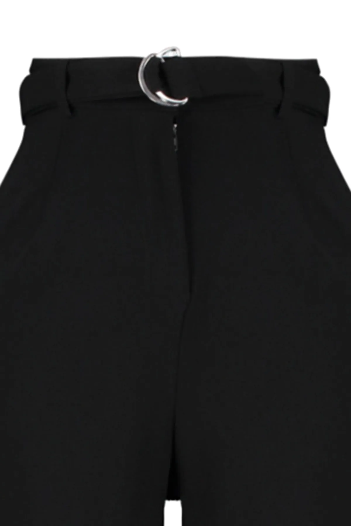 Trendyol Collection  Schwarze Strickhose mit weitem Bein und hohem Bund und Gürtel aus elegantem Kreppstoff TWOSS23PL00330