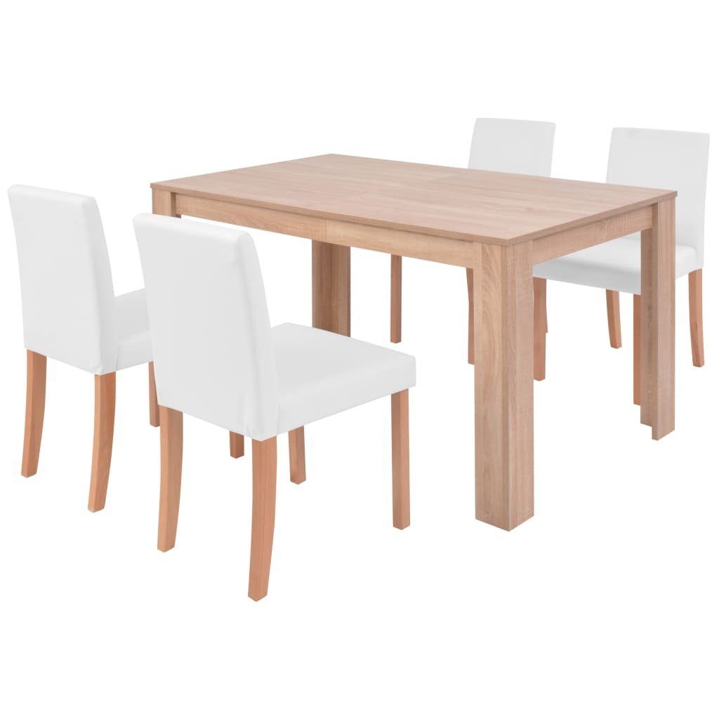 vidaXL Esszimmer-Set Esszimmertisch und Stühle 5-tlg. Kunstleder Eiche Cremeweiß