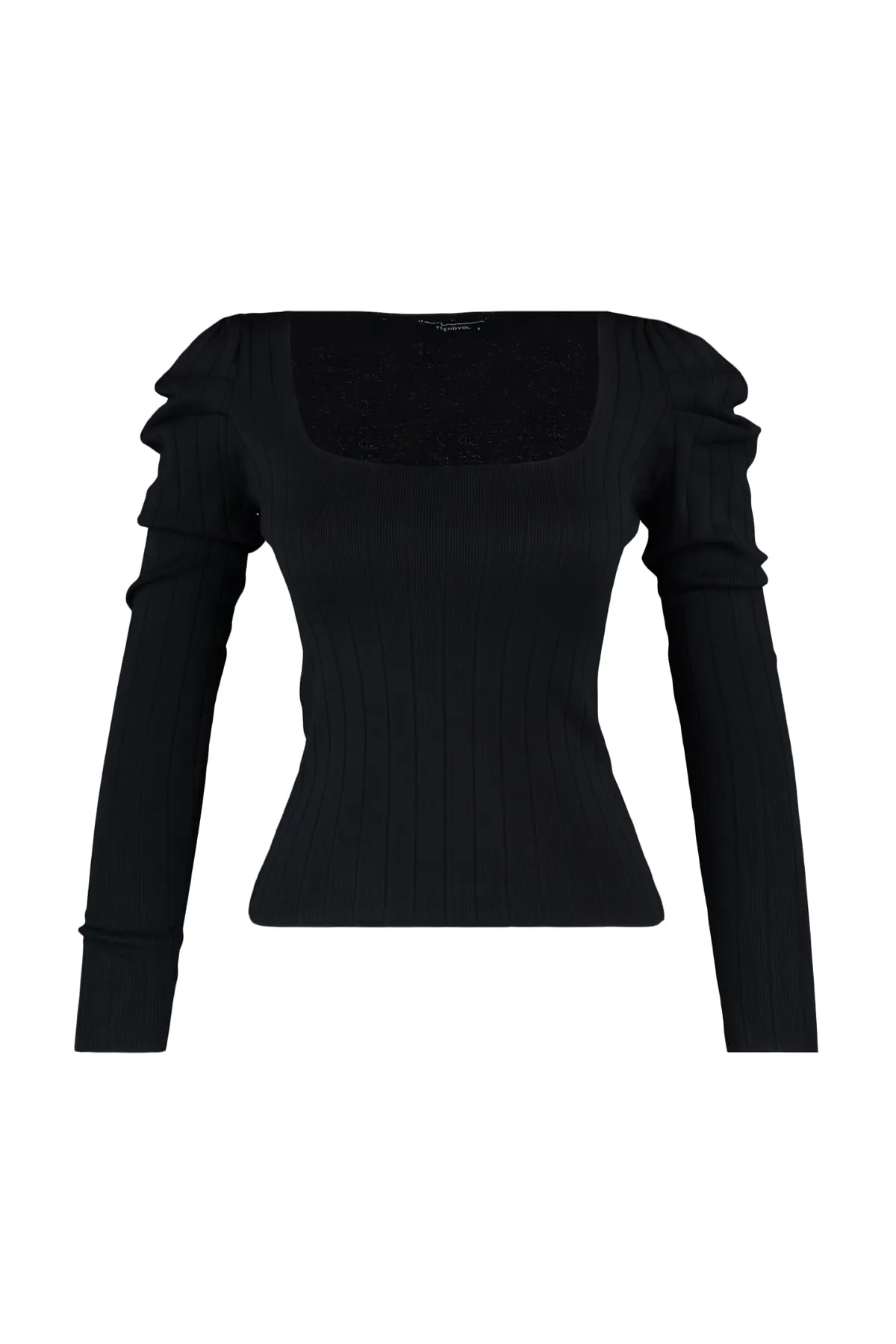 Trendyol Collection  Schwarzer Strickpullover mit gerafftem quadratischem Kragen TWOAW21KZ0649
