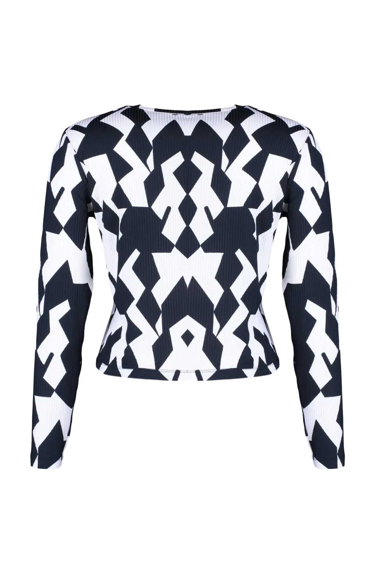 Trendyol Curve  Mehrfarbig gemusterte, figurbetonte Cord-Strickbluse TBBAW23AF00016