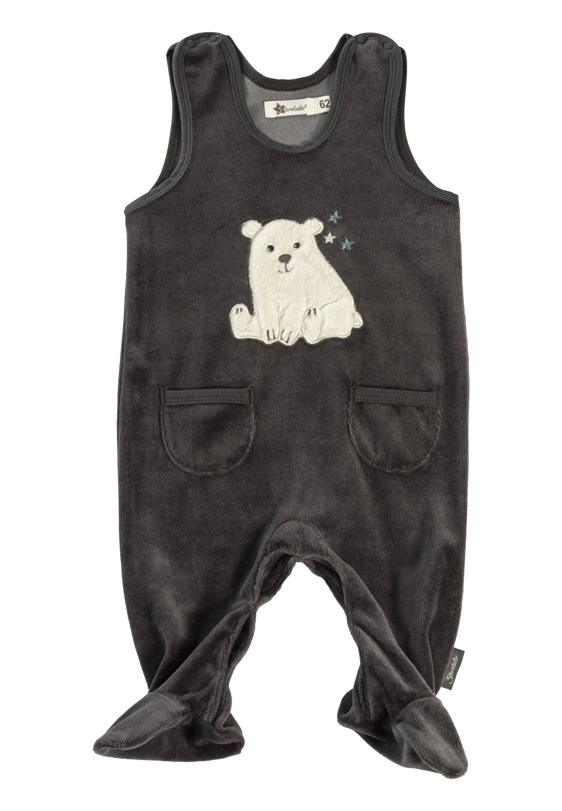 Baby Strampler aus Nicki, Motiv Eisbär Elia, Grau