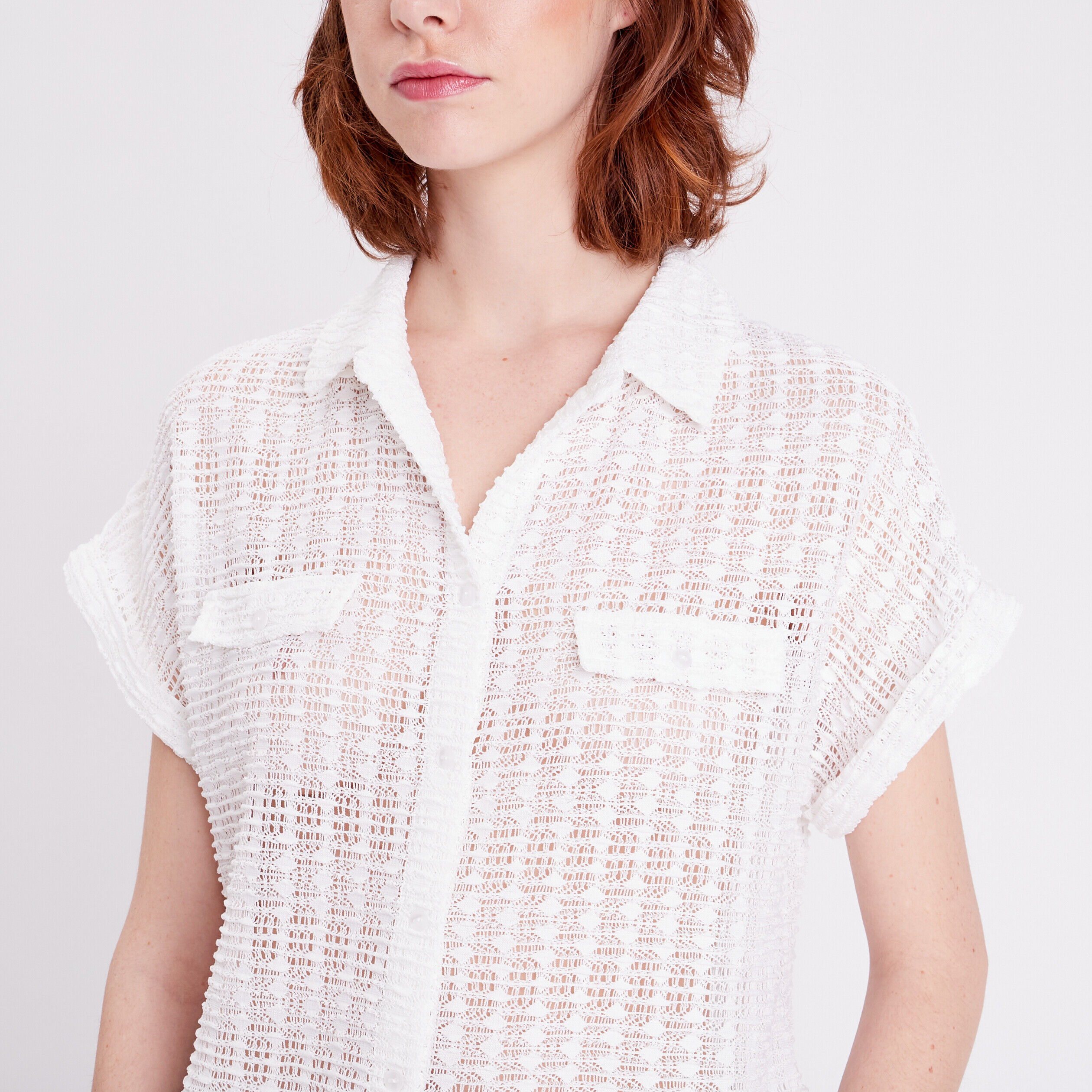 Blouse manches courtes ajourée ecru femme | Cache Cache