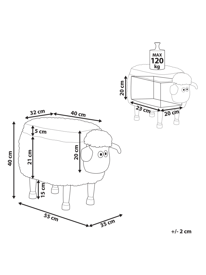 Beliani Tierhocker SHEEP in Grau/Dunkler Holzfarbton/Schwarz günstig kaufen onesize