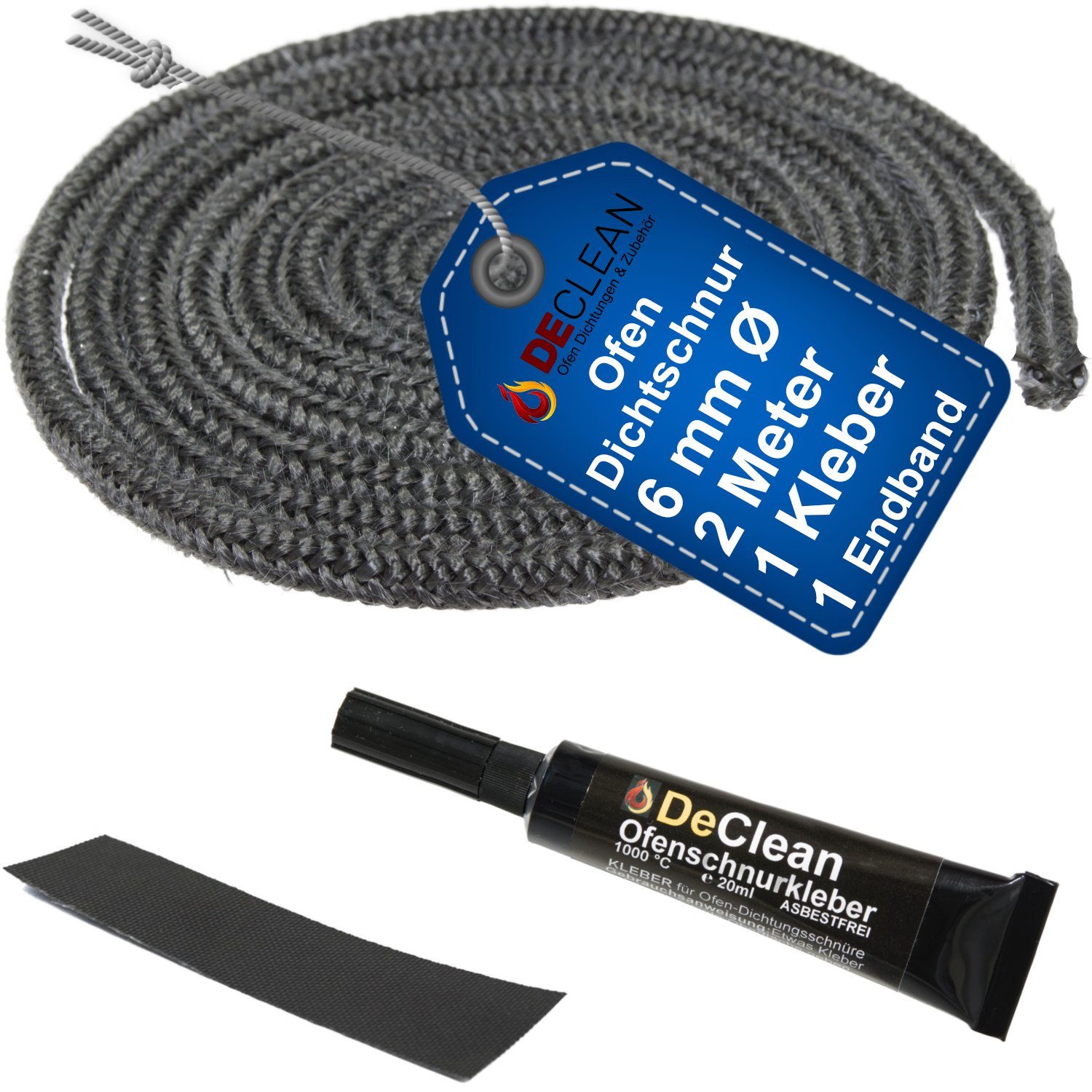 DeClean Türdichtband DeClean Dichtschnur für Kaminofen mit Kleber, Kamin Dichtband