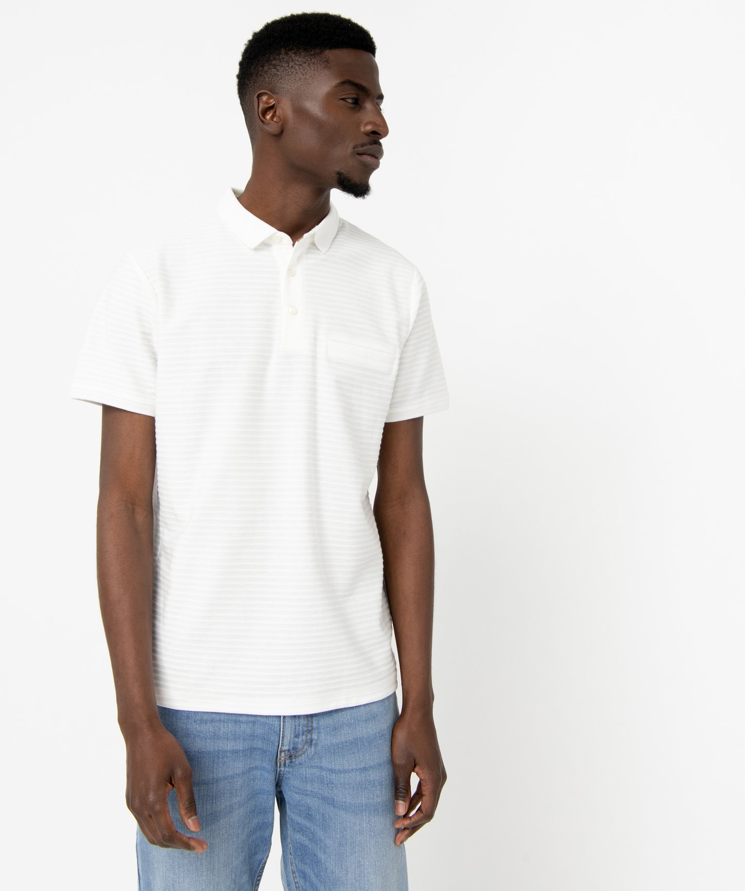 Polo manches courtes en maille texturée homme blanc | GEMO
