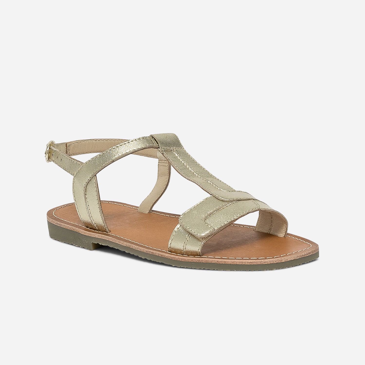 Sandale dorée en cuir