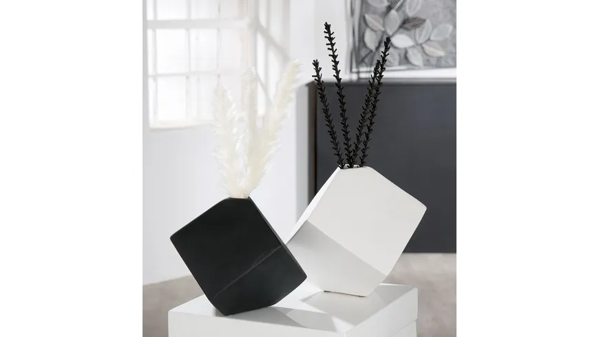 GILDE Keramik Vase Würfel schwarz