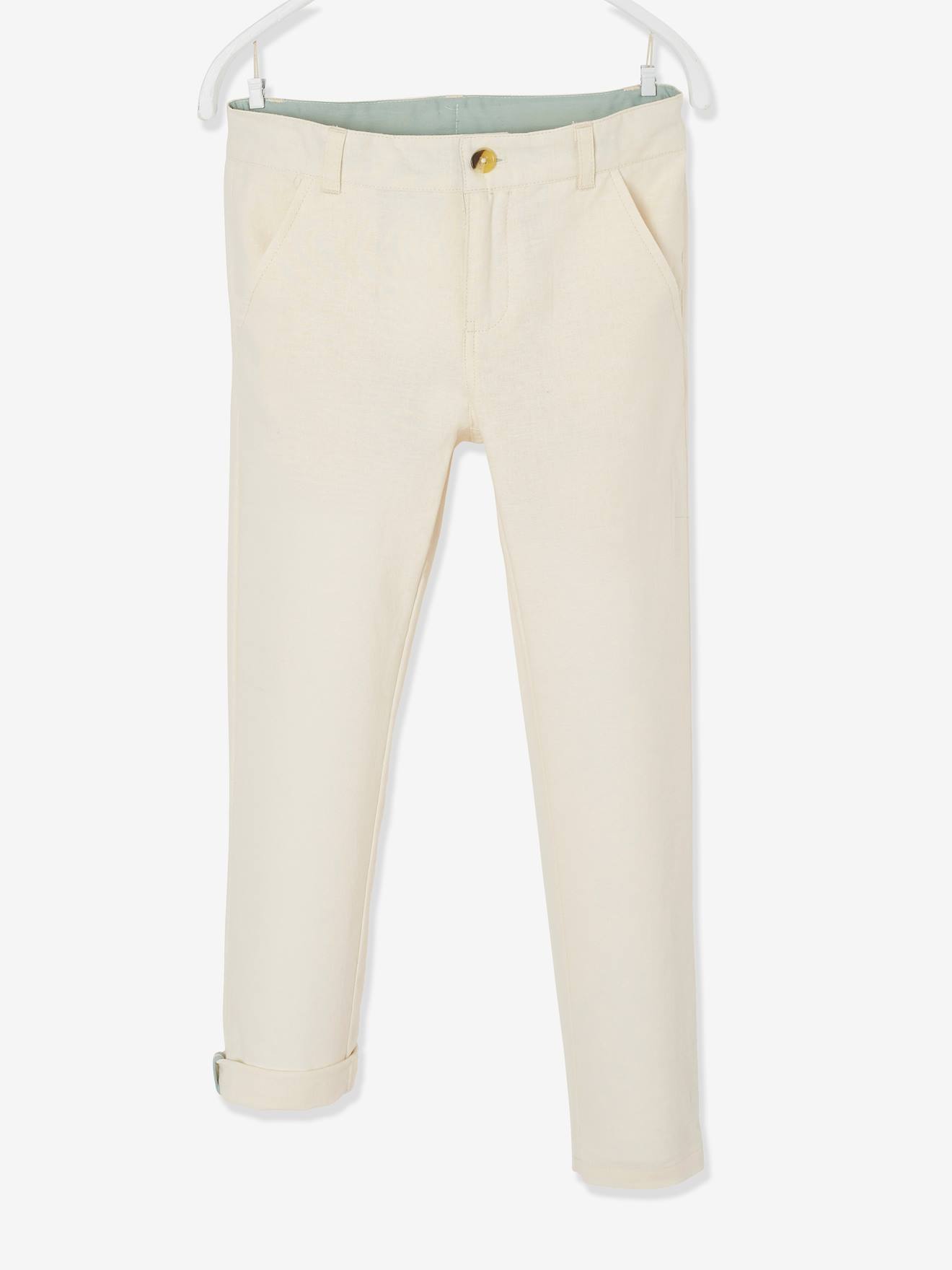 Pantalon chino garçon en coton/lin bleu