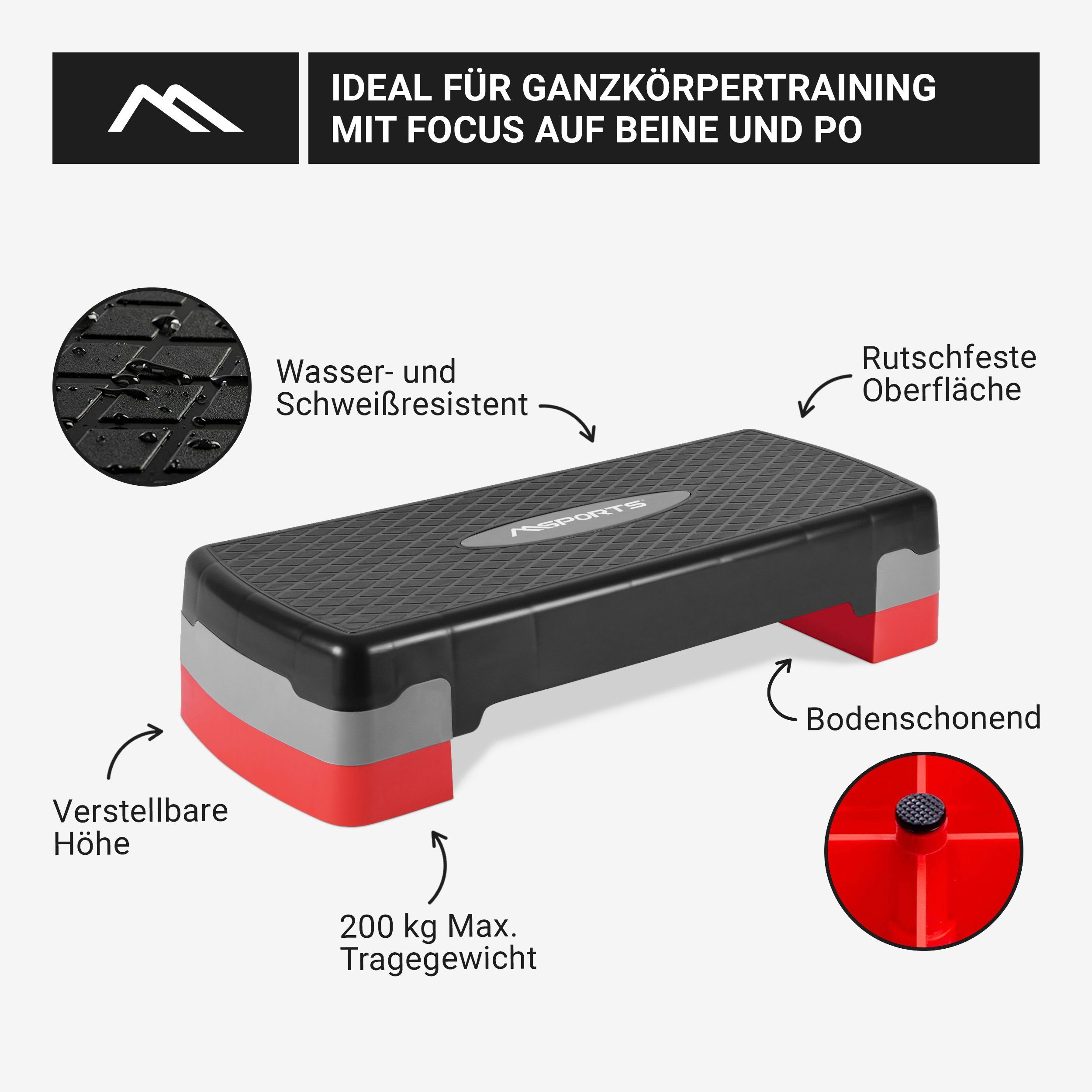 MSports® Stepper Steppbrett Home inkl. Übungsposter 2 - Fach höhenverstellbar