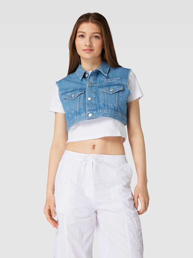 Cropped Weste mit Statement-Stitching in hellblau