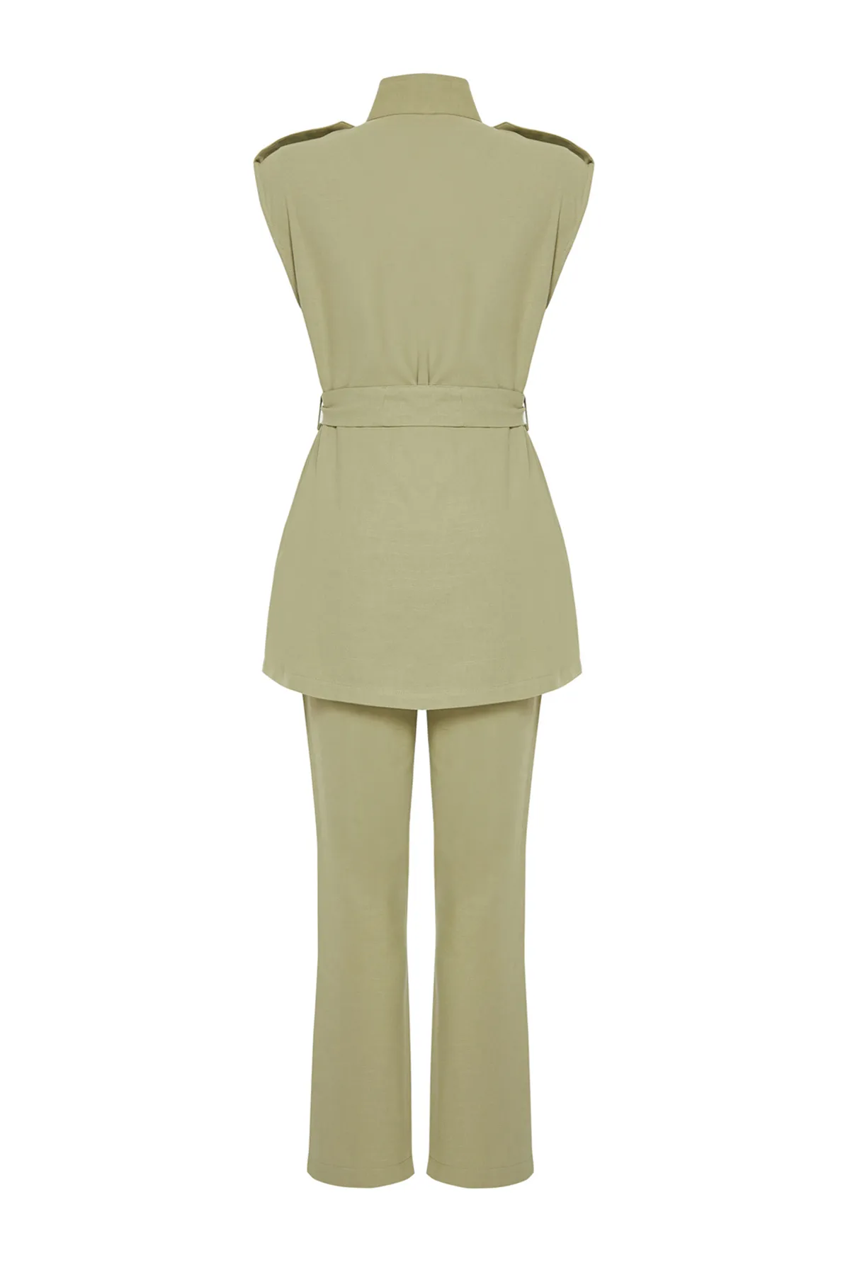 Trendyol Modest  Khakifarbenes Set mit Safari-Gabardine-Weste, Hose, Oberteil und Unterteil und Taschendetails TCTSS24US00034