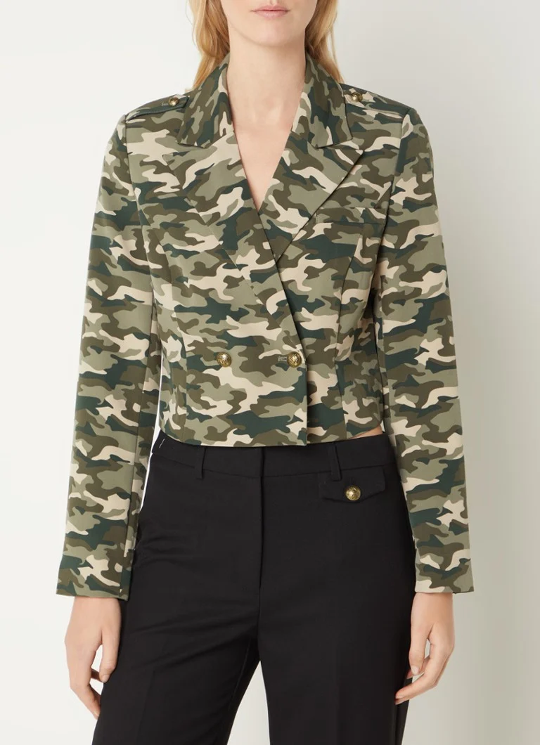 NIKKIE Asti double-breasted cropped blazer with camouflage print