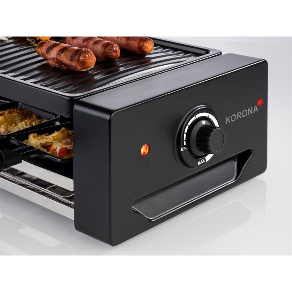 KORONA Raclette Raclette Grill für 8 Personen 45070, 8 Raclettepfännchen, 1300 W, inkl. 8 Pfännchen und Spatel, Temperaturregler, Kontrollleuchte