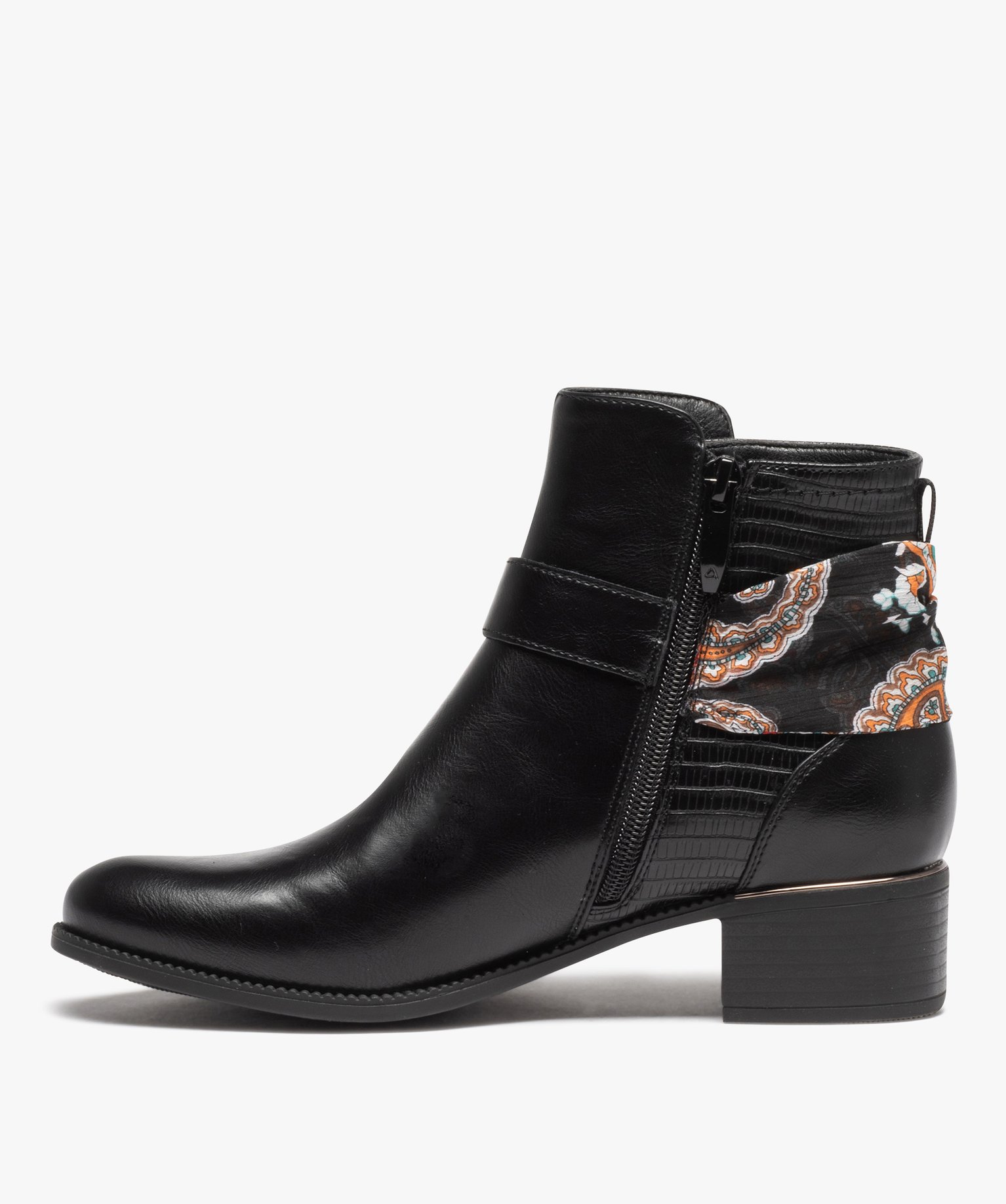 Boots femme unies à petit talon avec bride foulard noir | GEMO