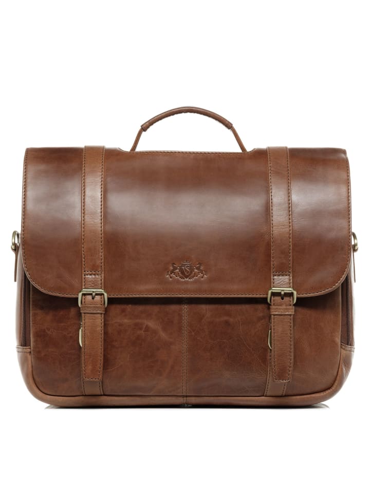 SID & VAIN Leder-Aktentasche echt Leder Aktentasche 15 Zoll Laptop Fach braun in braun günstig kaufen onesize