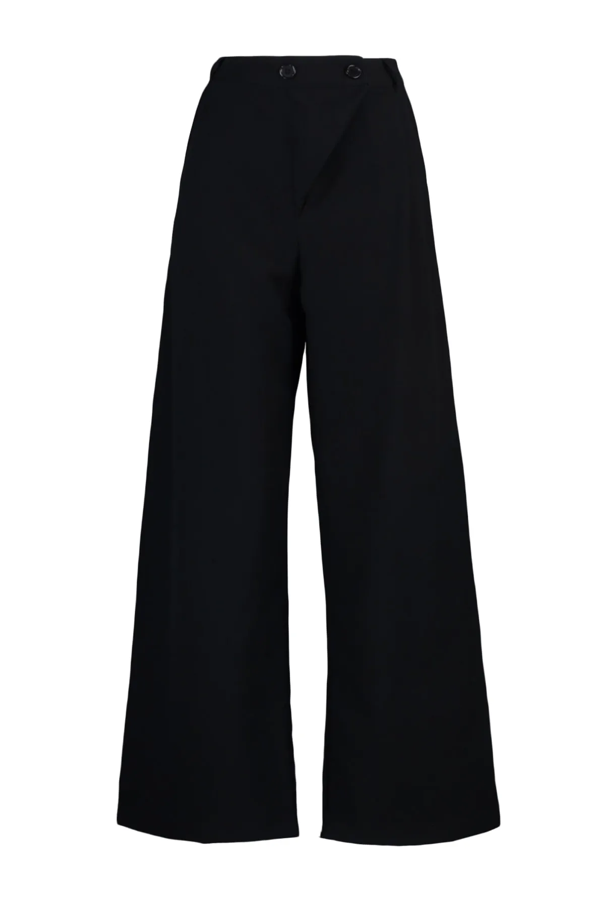 Trendyol Curve  Schwarze gewebte Hose mit asymmetrischer Knopfleiste und doppeltem Knopf TBBAW23AR00038
