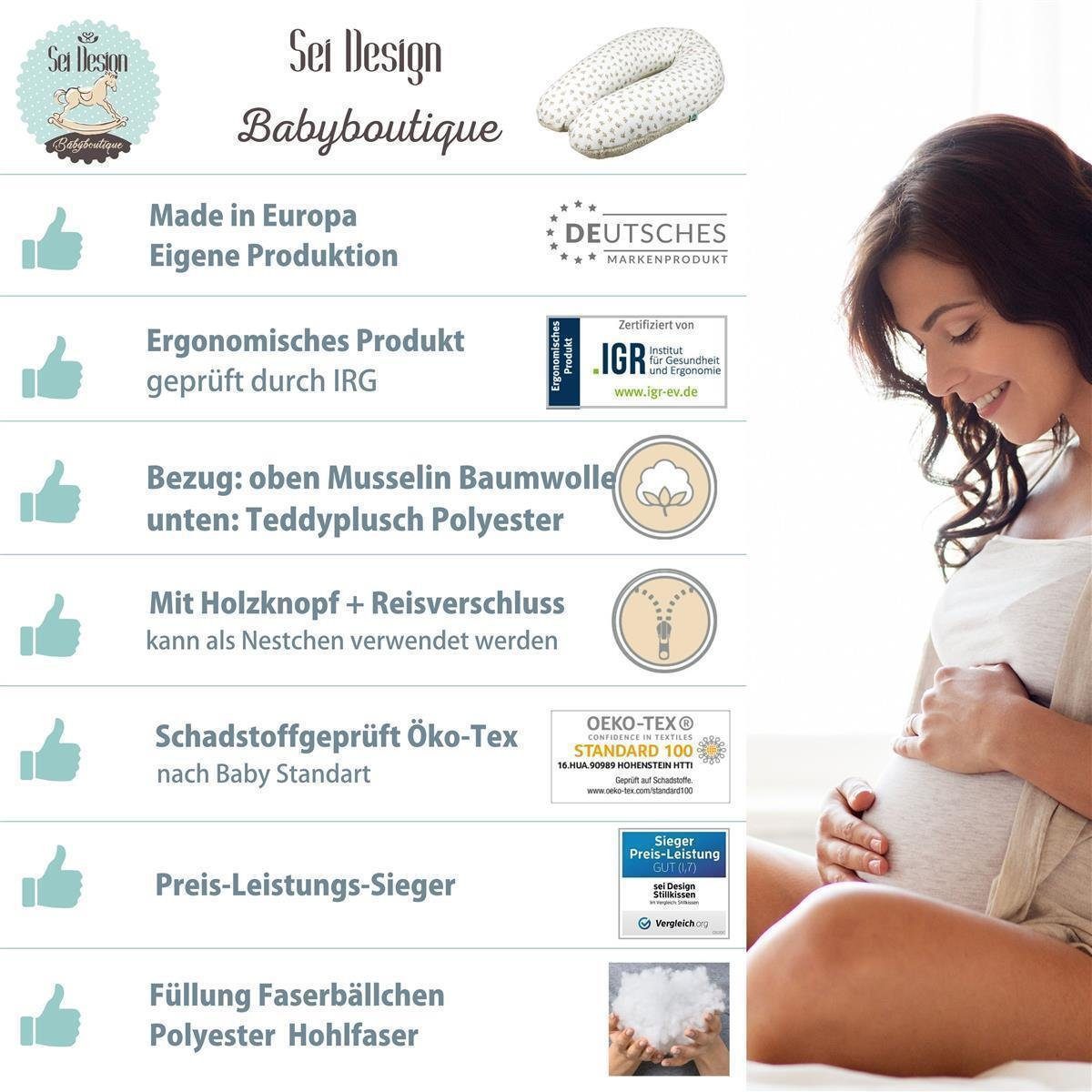 SEI Design Stillkissen Seitenschläferkissen Babynestchen Kuschelnest XXL, Schwangerschaftskissen mit Bezug, Bezug Musselin Baumwolle