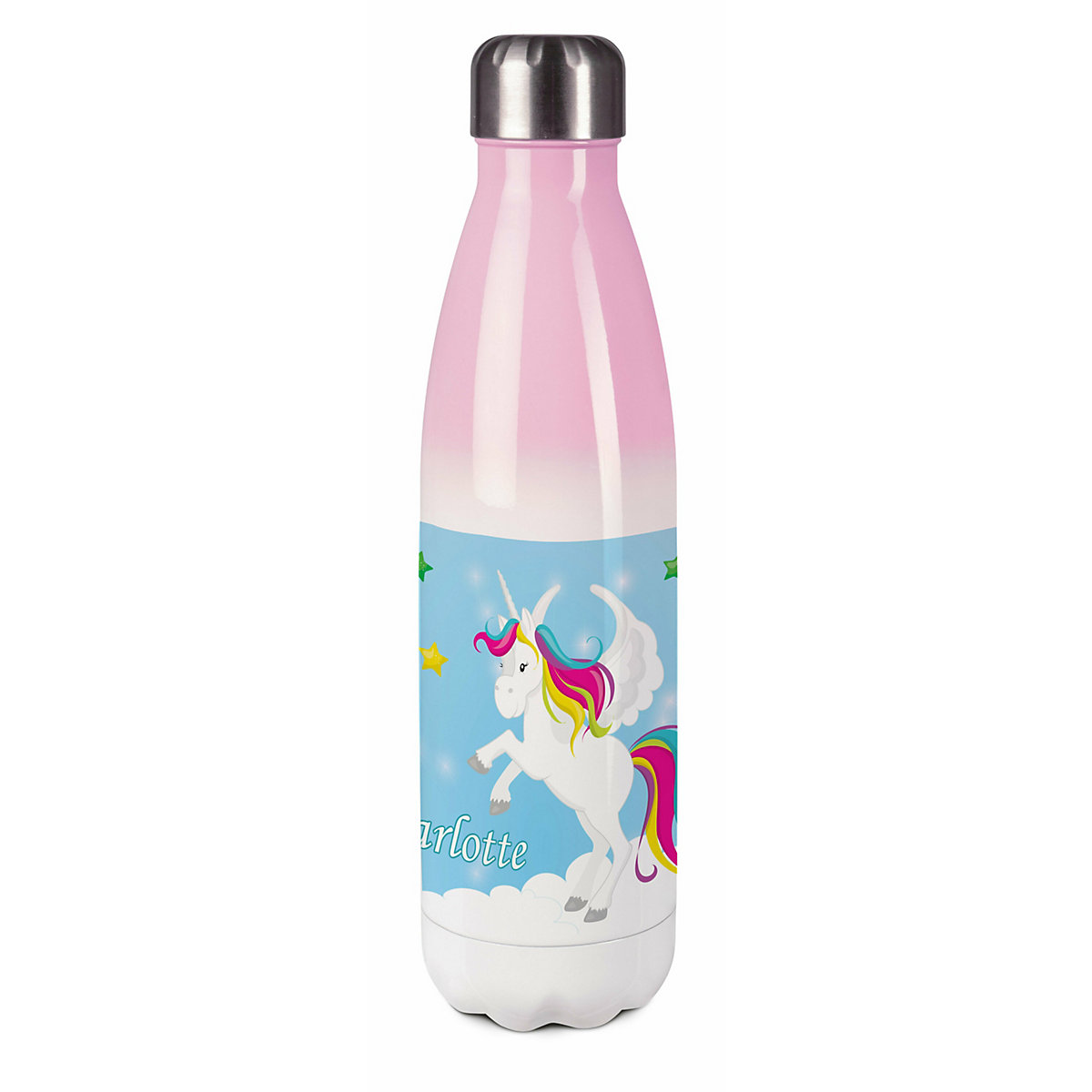 Edelstahl Kinder Thermoflasche / Trinkflasche bunt Pegasus Farbe blau Spülmaschinenfest, Auslaufsicher, Bruchfest, Doppelwandig, Für Heißgetränke geeignet, Mit Deckel, Isoliert