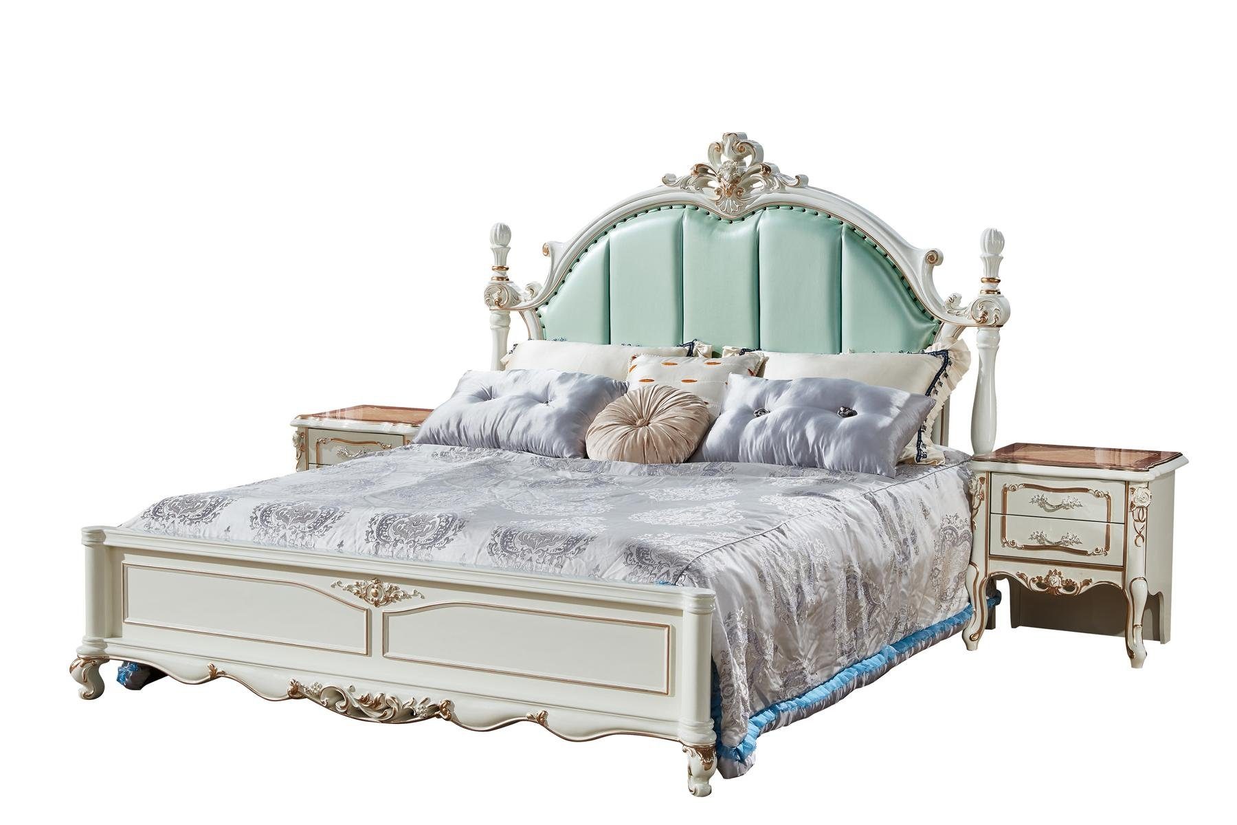 JVmoebel Bett Blau Bett Schön Elegantes Design Schlafzimmer Polster Leder Betten Neu (Nur Bett), Holzschnitzerei