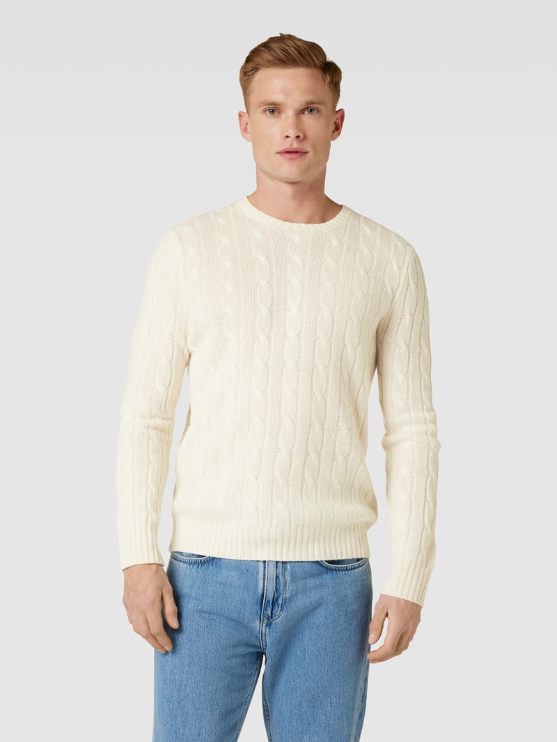 Strickpullover mit Zopfmuster Modell 'CABLE' in ecru