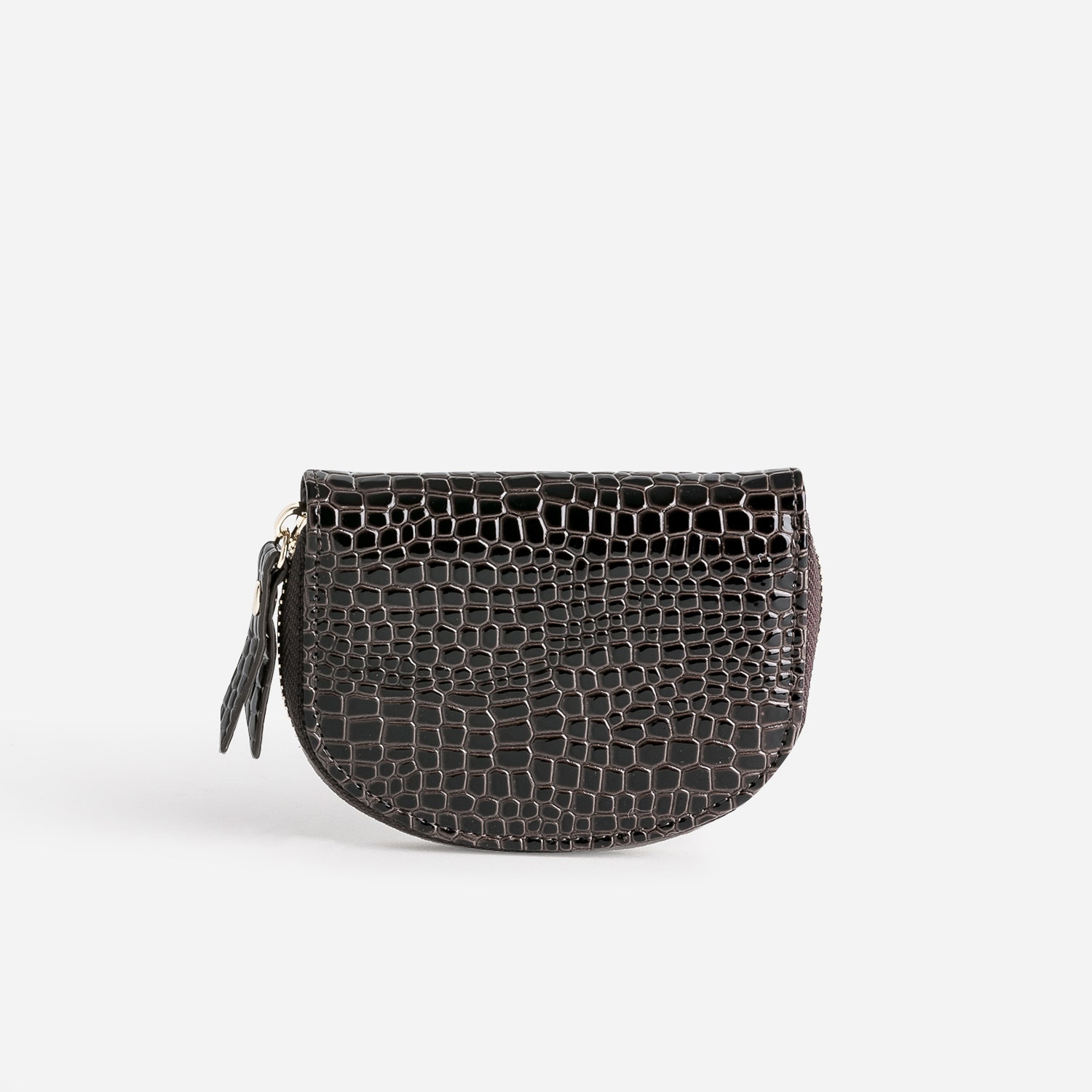 Porte-monnaie marron verni embossé python