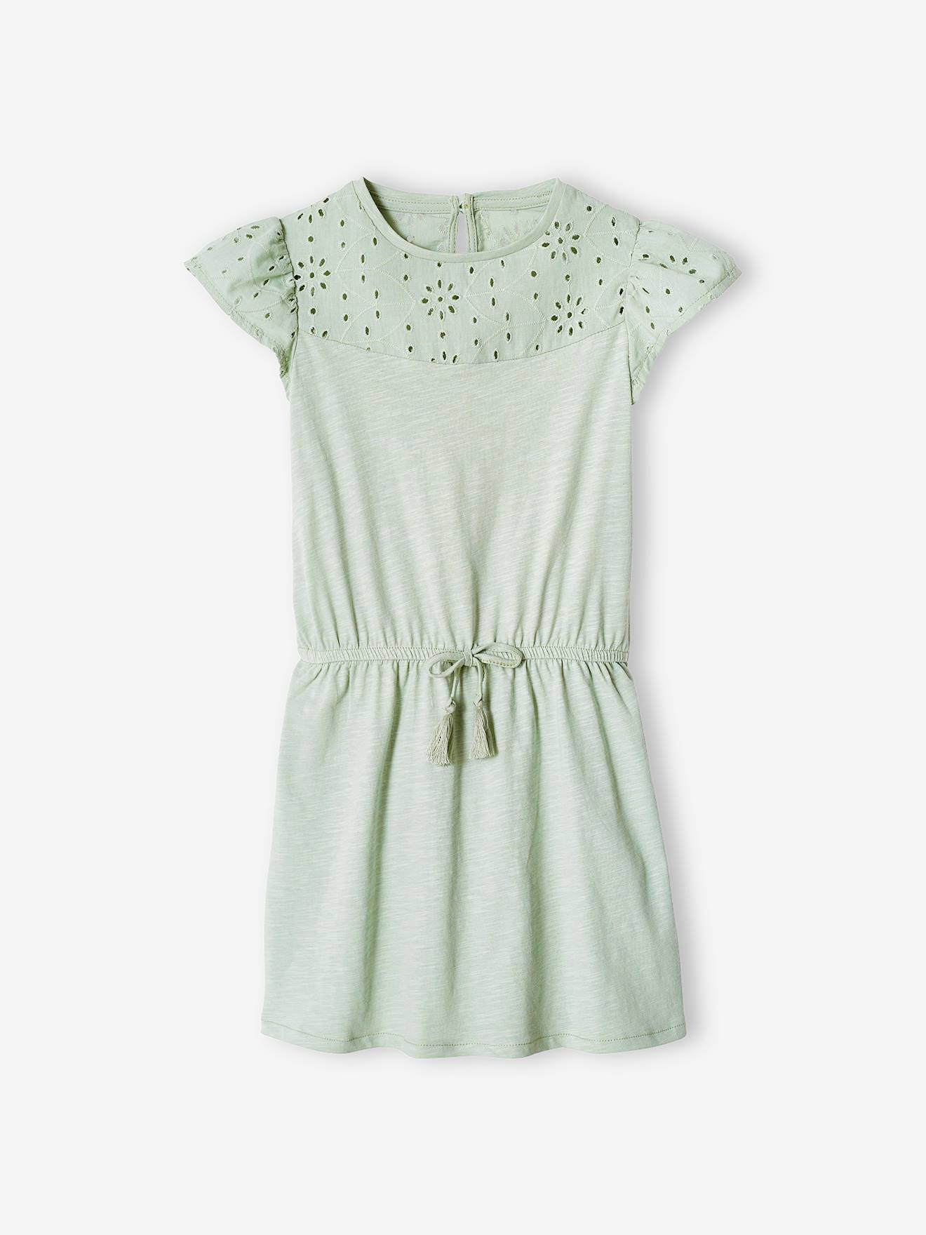 Robe fille détails en broderie anglaise blush foncé