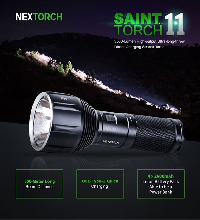 Nextorch 77NT/ST11 Zaklamp Saint Torch 11 3500 Lum Oplaadbaar 2600 mAh