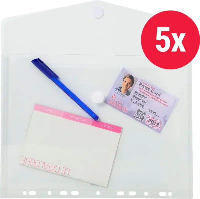 Exacompta Klarsichthüllen DIN A4 Transparent 200 Mikron PP (Polypropylen) seitlich mit Klappe 5 Stück