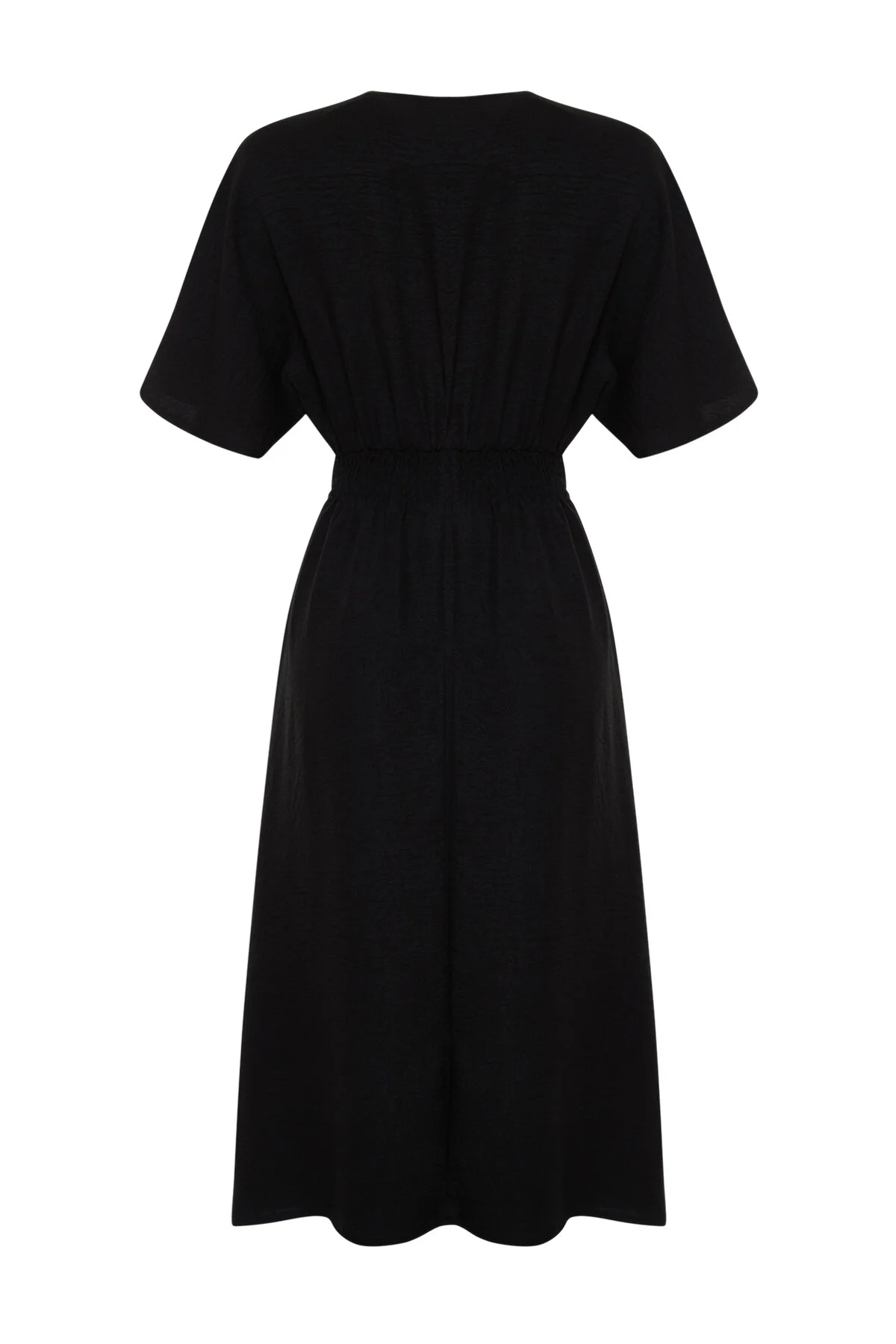 Trendyol Collection  Schwarzes, detailliertes, gewebtes Midikleid in A-Linie/Glockenform mit Krawatte TWOSS23EL01543