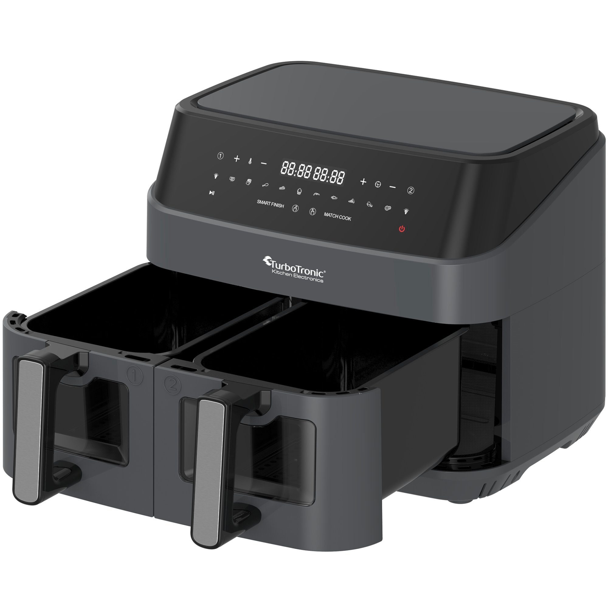 TurboTronic by Z-Line Heißluftfritteuse XXL Doppelkammer 2x 4,5 Liter, 50°C - 200°C, Power, dual, Camping, 1600 W, Fritteuse ohne Fett, digitaler doppel Airfryer Fettfrei