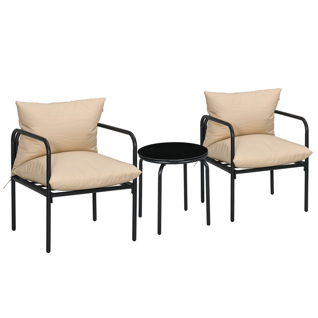 Outsunny 3tlg. Gartenmöbel-Set, Bistro-Set mit 2 Stühlen 1 Couchtisch Sitzkissen