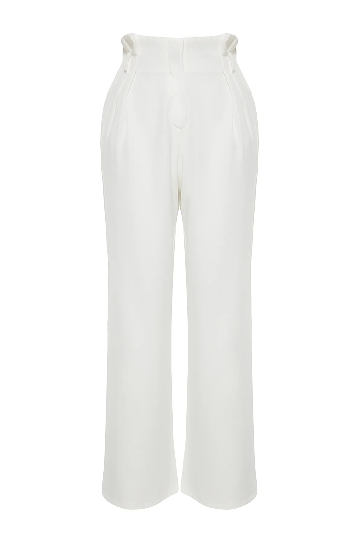 Trendyol Collection  Ecrufarbene, gewebte Hose mit hoher Taille und weitem Bein und weitem Bein TWOAW24PL00332