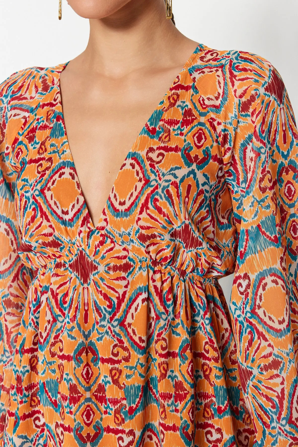 Trendyol Collection  Orange bedrucktes Webkleid TWOSS23EL00519