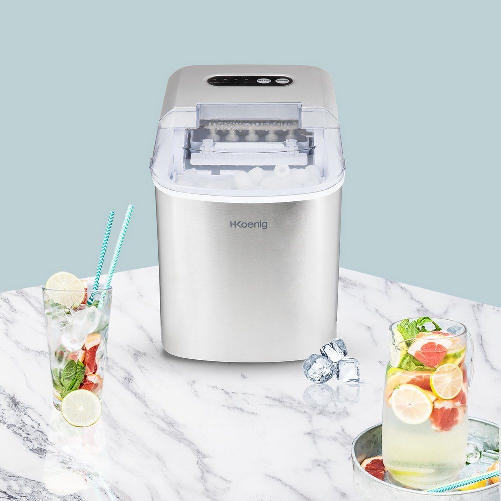 H.Koenig Eiswürfelmaschine Eiswürfelbereiter Eiswürfel-Maker KB14, LED-Display und Bedienfeld, Tropfwanne, Eisschaufel, Eiswürfelschale