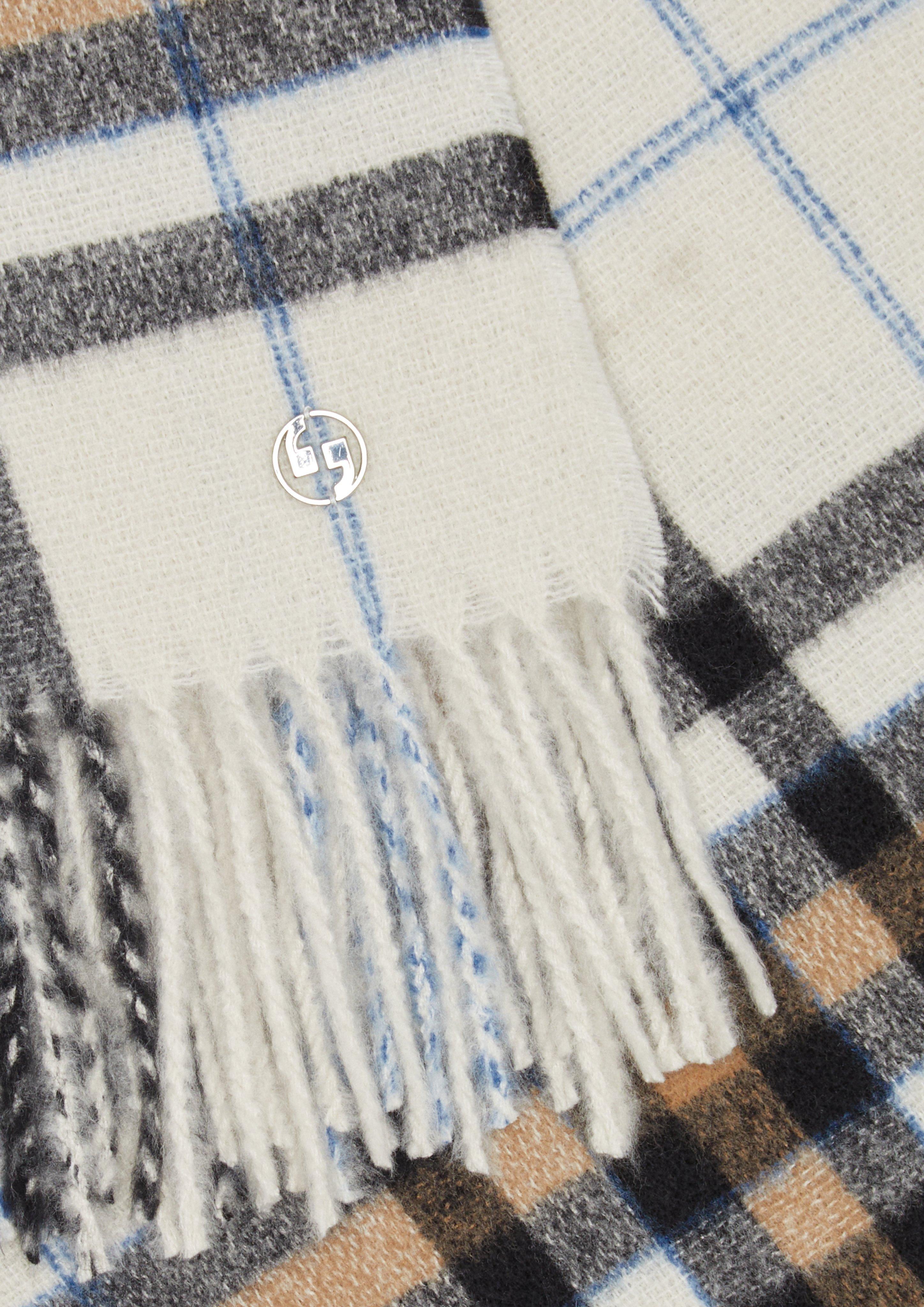Karierter Schal mit Fransen - helles beige