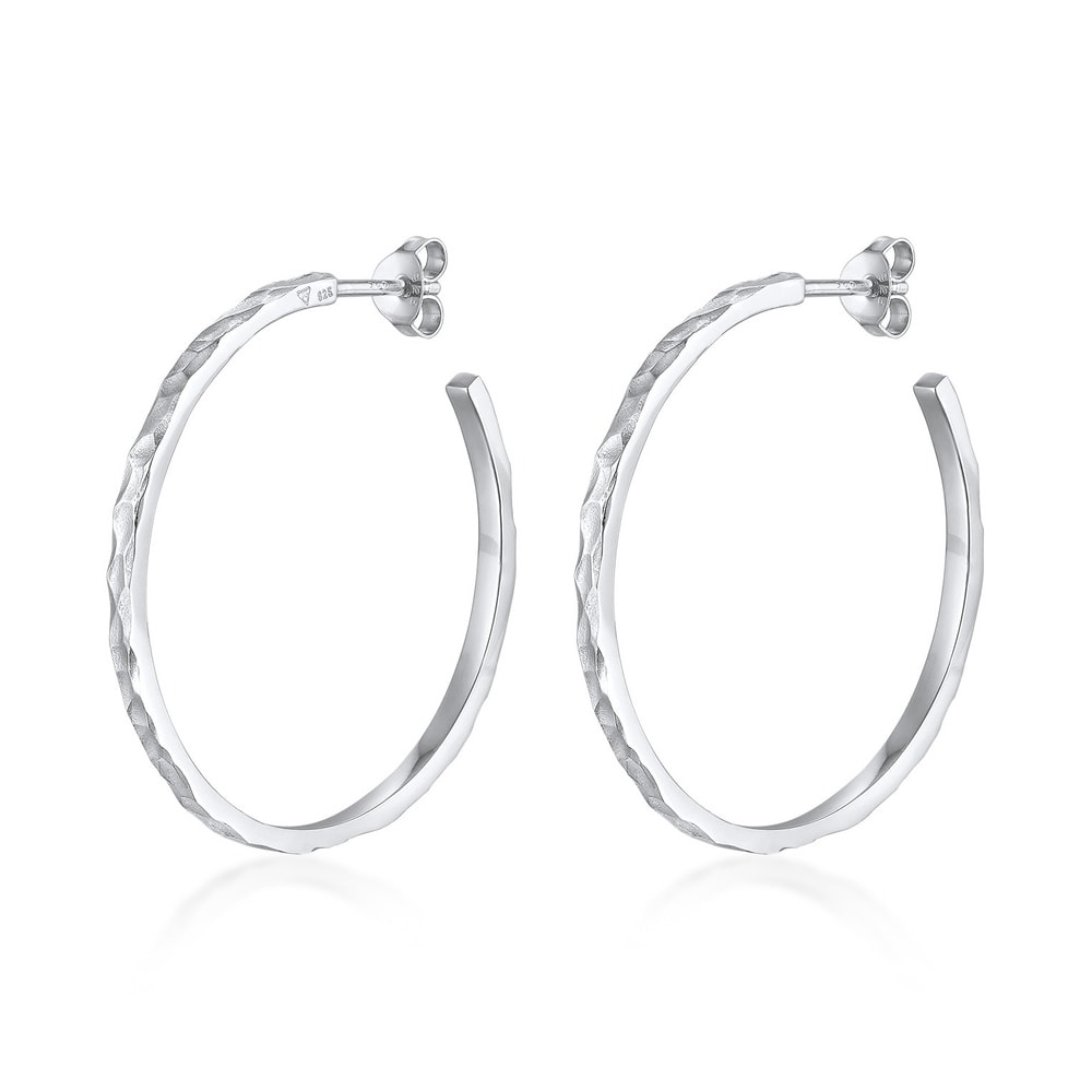 Elli Elli Boucles d'Oreilles Femmes Créoles Fiche Martelé en argent sterling 925 Boucles d'oreilles