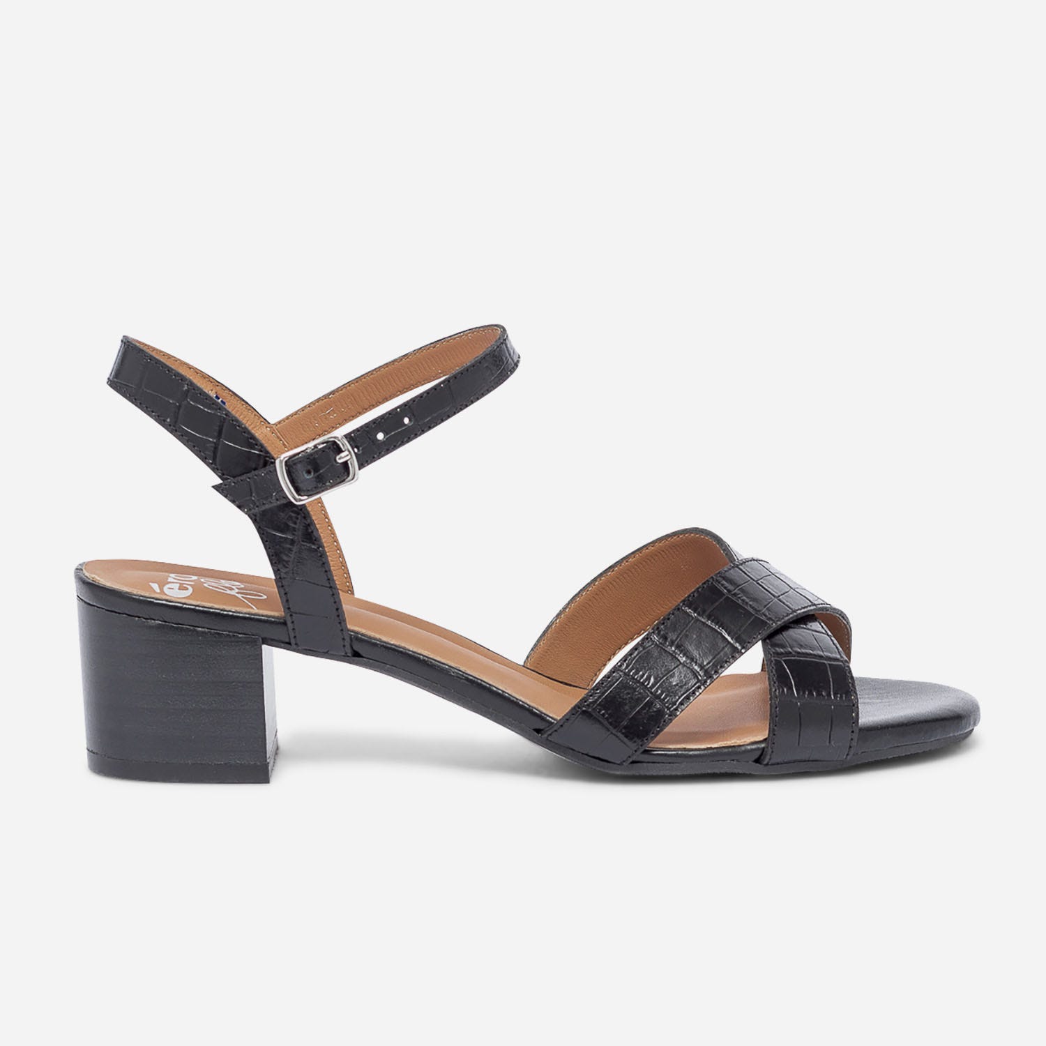 Sandale ERAM FLEX noire en cuir effet croco