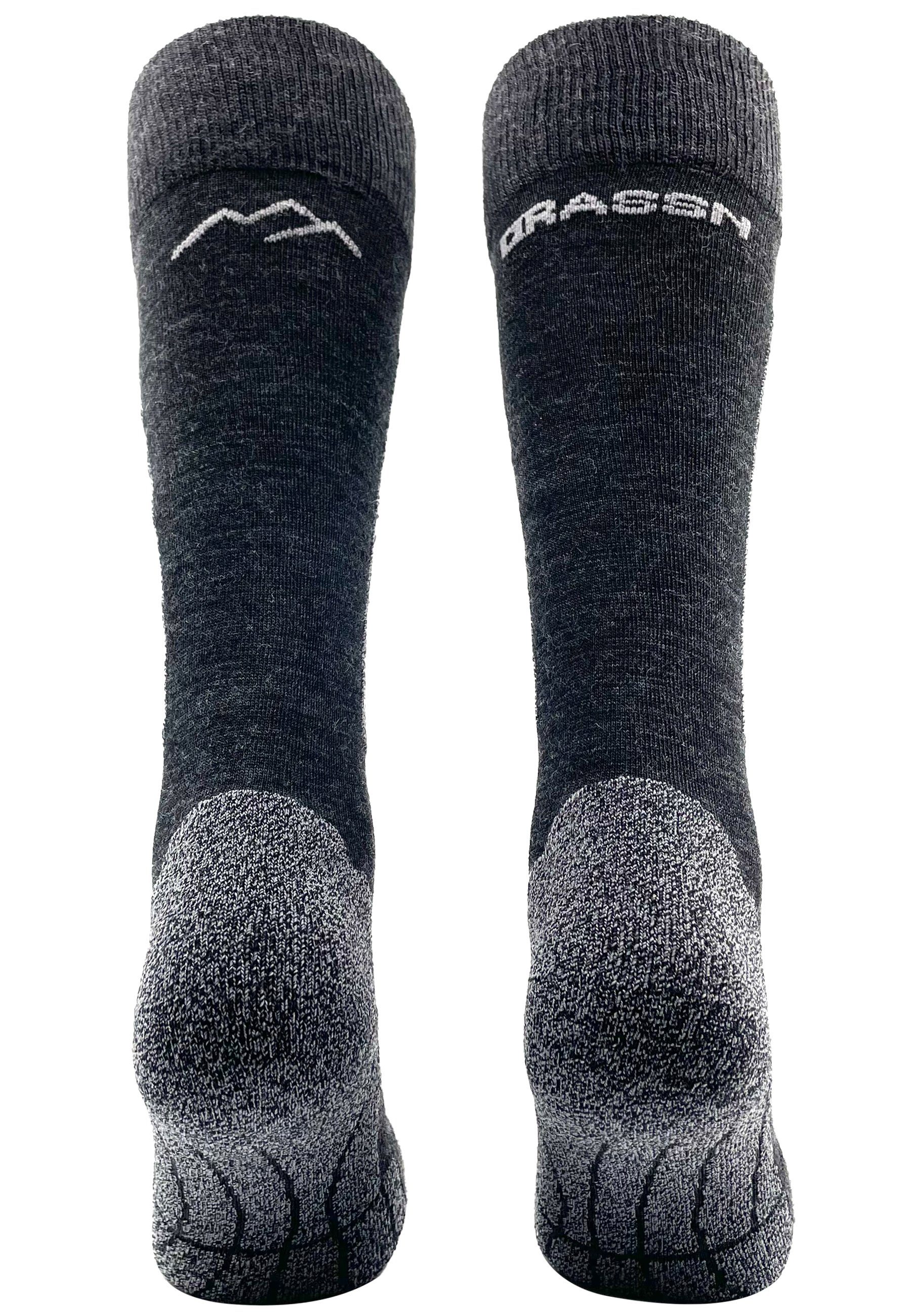 DRASSN Skisocken Fahrenberg Herren und Damen (1-Paar) aus Merino Wolle, gepolstertes und abriebfestes Schienbein-Pad