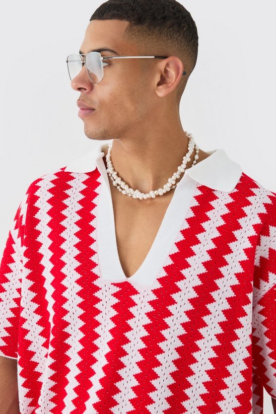 Kastiges Oversize Poloshirt mit Streifen