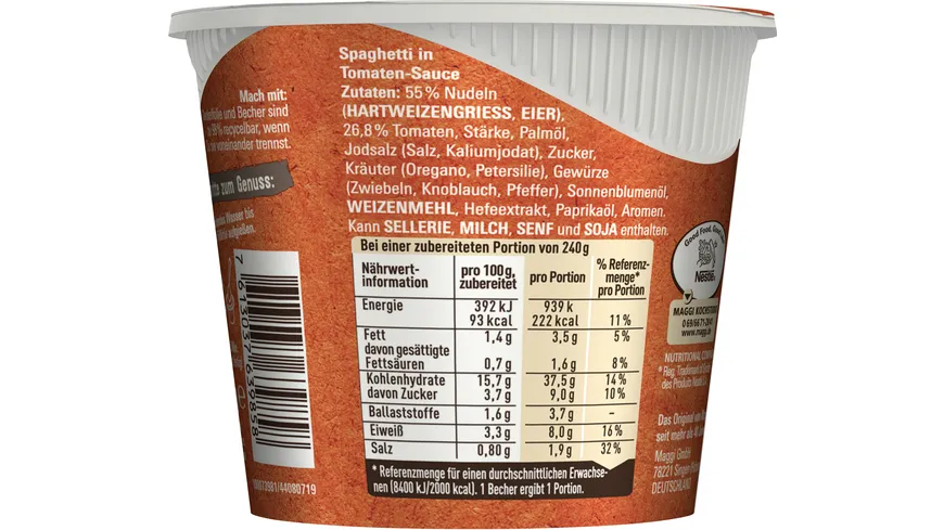 MAGGI 5 Minuten Terrine Spaghetti in Tomatensauce 60 g
