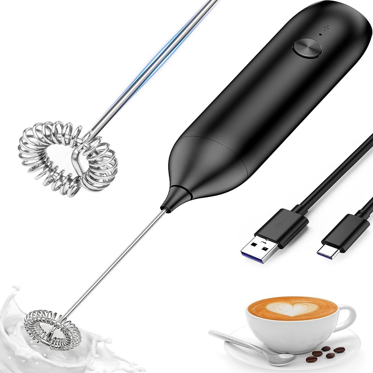 flowgoer Milchaufschäumer Elektrischer Milchaufschäumer, USB-Aufladung, Handaufschäumer, Eingebauter wiederaufladbarer 500-mAh-Lithium-Akku, tragbares Design