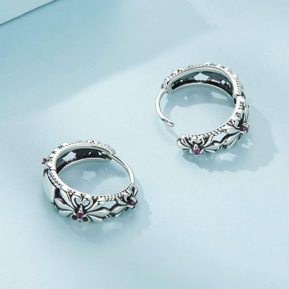 POCHUMIDUU Paar Ohrhänger Ohrringe Silber 925 Creolen für Damen (2-tlg., lila Iris Huggie Hypoallergen Ohrringe), geschenk für Mama Freund