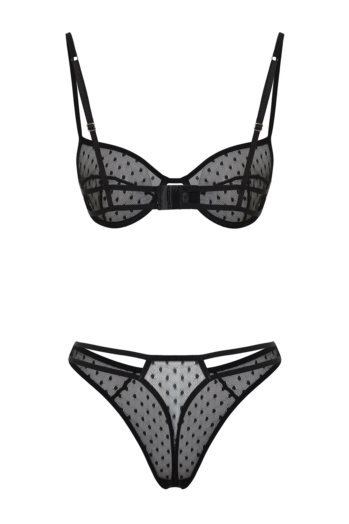 Trendyol Collection  Schwarzes Dessous-Set aus Strick mit gepunkteter Spitze, Seilriemen und ohne Kappe THMSS24CC00018